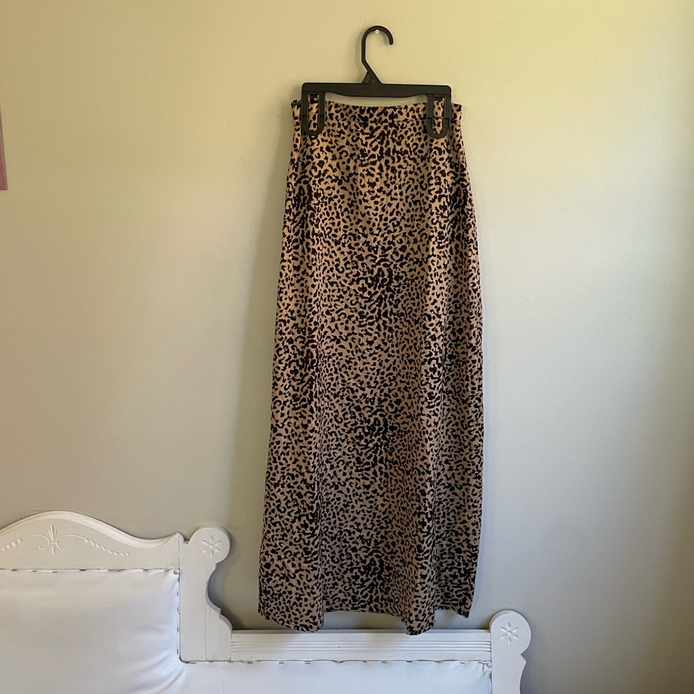 BLACK BROWN LEOPARD PRINT MAXI SKIRT BIGH WAIST ZIPPER DOUBLE SLIT FRONT PANEL - Picture 10 of 11